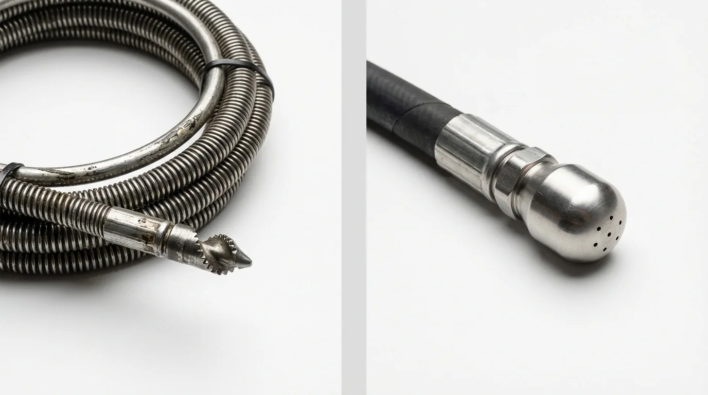 Drain snake cable and hydro jetting nozzle used for drain cleaning in Chatham, MA
