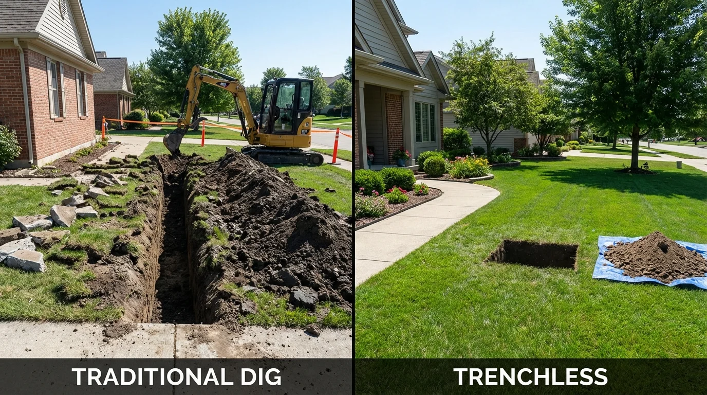 Trenchless sewer repair with minimal yard damage versus traditional excavation in Chatham, MA